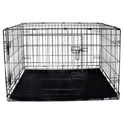 URBNLIVING 36" Large Foldable Metal Dog Training Crate Cage Black Pet Carrier With 2 Doors