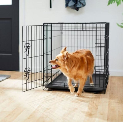URBNLIVING 36" Large Foldable Metal Dog Training Crate Cage Black Pet Carrier With 2 Doors - 3
