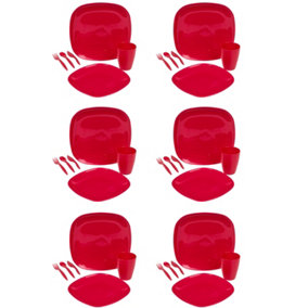 URBNLIVING 36 Pcs Fuchsia Colour BPA Free Plastic Kids Dinner Plate Cutlery Cups Set Reusable