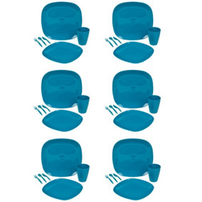 URBNLIVING 36 Pcs Teal Colour BPA Free Plastic Kids Dinner Plate Cutlery Cups Set Reusable