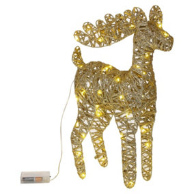 URBNLIVING 37cm LED Light Up Reindeer Gold Glitter Plastic Rattan Wire Frame Christmas Home Decorations