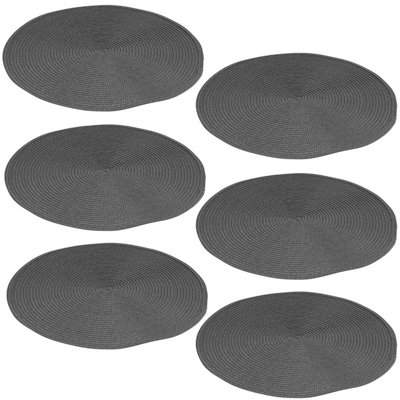 URBNLIVING 38cm Diameter 6 Pcs Dark Grey Woven Dining Table Placemats