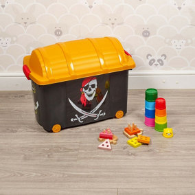 URBNLIVING 38cm Width Black Kids Pirate Designed Treasure Storage Container Box Party Prop Play Set