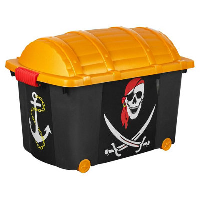 URBNLIVING 38cm Width Black Kids Pirate Designed Treasure Storage Container Box Party Prop Play Set