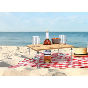 URBNLIVING 38cm Width Portable Foldable Bamboo Wine Picnic Table Outdoor Beach Glasses Bottle Holder