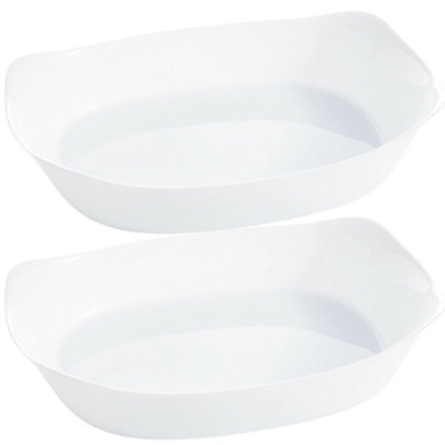 URBNLIVING 38cm Width White Opal Glass Oval Serving Dish Bowl Set of 2