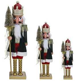 URBNLIVING 38cm Wood Look Christmas Nutcracker Soldier Green Xmas Traditional Ornament Assorted Sizes