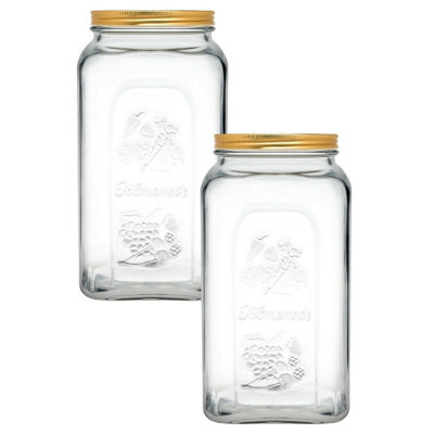 URBNLIVING 3L Home Made Food Storage Glass Jar With Gold Lid Set of 2