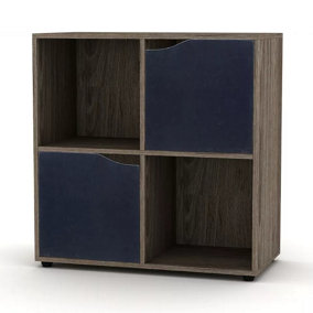 URBNLIVING 4 Cube Anthracite Oak Wooden Bookcase Shelving Display Shelves Storage Unit Wood Shelf Black Door