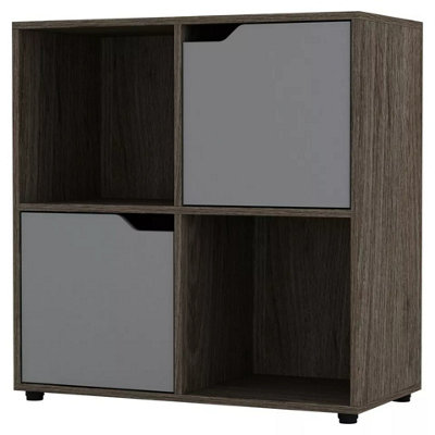 URBNLIVING 4 Cube Anthracite Oak Wooden Bookcase Shelving Display Shelves Storage Unit Wood Shelf Grey Door