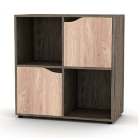 URBNLIVING 4 Cube Anthracite Oak Wooden Bookcase Shelving Display Shelves Storage Unit Wood Shelf Oak Door