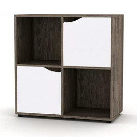 URBNLIVING 4 Cube Anthracite Oak Wooden Bookcase Shelving Display Shelves Storage Unit Wood Shelf White Door