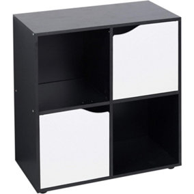 URBNLIVING 4 Cube Black Wooden Bookcase Shelving Display Shelves Storage Unit Wood Shelf White Door