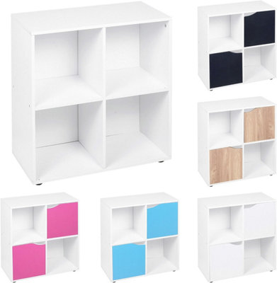 URBNLIVING 4 Cube White Wooden Bookcase Shelving Display Shelves Storage Unit Wood Shelf Without Door