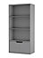 URBNLIVING 4 Tier Grey Wooden Bookcase Cupboard with 2 Grey Line Doors Storage Shelving Display Cabinet