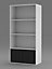 URBNLIVING 4 Tier White Wooden Bookcase Cupboard with 2 Black Line Doors Storage Shelving Display Cabinet