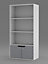 URBNLIVING 4 Tier White Wooden Bookcase Cupboard with 2 Grey Line Doors Storage Shelving Display Cabinet