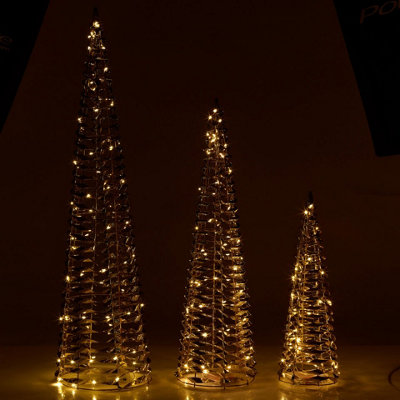 URBNLIVING 40/60/80cm Height Gold Christmas Tree Cone Pyramid LED Fairy ...