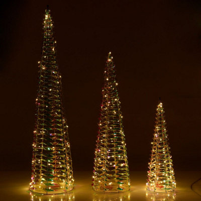 URBNLIVING 40/60/80cm Height Iridescent Christmas Tree Cone Pyramid LED ...