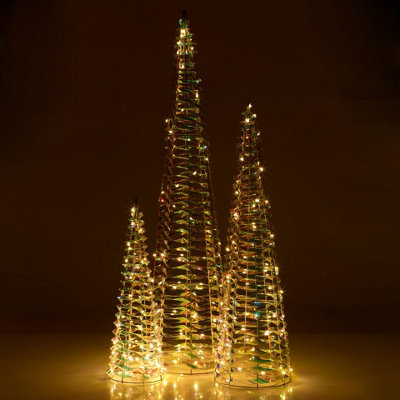 URBNLIVING 40/60/80cm Height Iridescent Christmas Tree Cone Pyramid LED ...