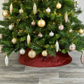 URBNLIVING 40cm Christmas Tree Plush Velvet Tree Skirt Base Red Floor Cover Decor Home Mat Ornament