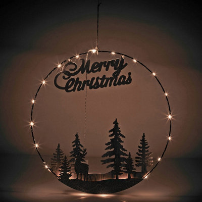 URBNLIVING 40cm Diameter Hanging Circle 20 Warm White LED Lights Hoop Merry Christmas Decoration