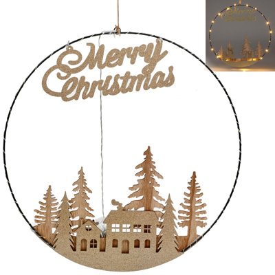 URBNLIVING 40cm Diameter Hanging Circle 20 Warm White LED Lights Hoop Merry Christmas Decoration