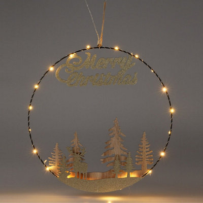 URBNLIVING 40cm Diameter Hanging Circle 20 Warm White LED Lights Hoop Merry Christmas Decoration