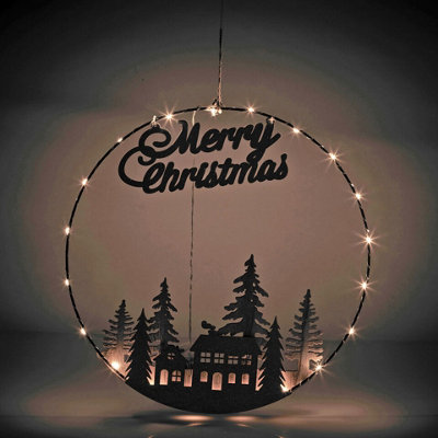 URBNLIVING 40cm Diameter Hanging Circle 20 Warm White LED Lights Hoop Merry Christmas Decoration