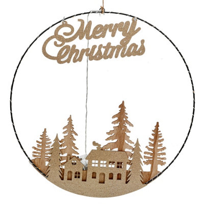 URBNLIVING 40cm Diameter Hanging Circle 20 Warm White LED Lights Hoop Merry Christmas Decoration