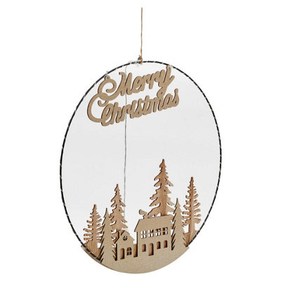 URBNLIVING 40cm Diameter Hanging Circle 20 Warm White LED Lights Hoop Merry Christmas Decoration