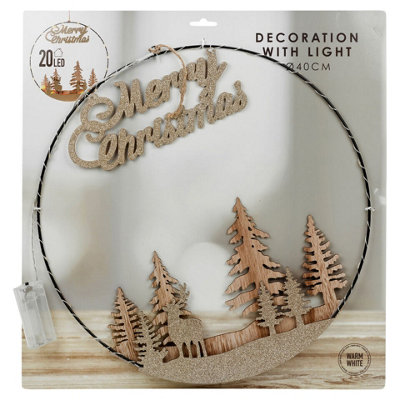 URBNLIVING 40cm Diameter Hanging Circle 20 Warm White LED Lights Hoop Merry Christmas Decoration