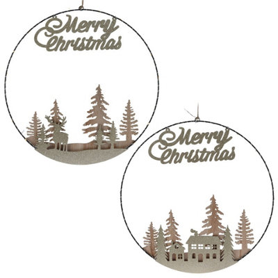 URBNLIVING 40cm Diameter Hanging Circle 20 Warm White LED Lights Hoop Merry Christmas Decoration