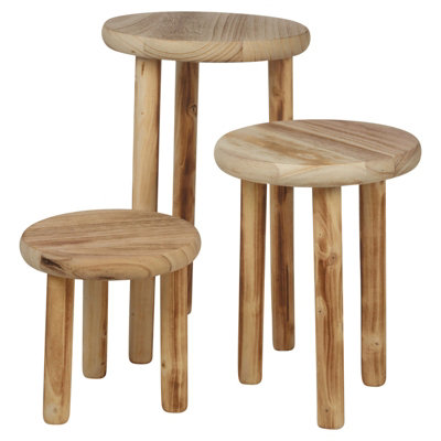 URBNLIVING 40cm Height Brown Natural Wooden Decorative Round Stools ...