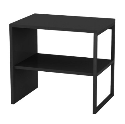 URBNLIVING 40cm Height Wood & Steel Sofa Side Table Bedside Living Room Unit With Open Storage Shelf Black Colour