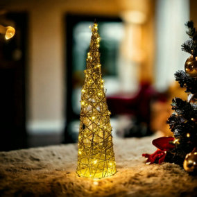 URBNLIVING 40cm LED Light Up Christmas Tree Cone Pyramids Glitter Fairy Gold Pearls Colour