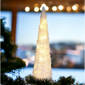 URBNLIVING 40cm LED Light Up Christmas Tree Cone Pyramids Glitter Fairy White Snow Colour