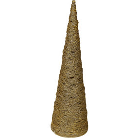 URBNLIVING 40cm LED Light Up Christmas Tree Gold with Glitter Single Cone Pyramids Glitter Fairy Lights Ornament