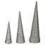 URBNLIVING 40cm LED Light Up Christmas Tree Silver Single Cone Pyramids Glitter Fairy Lights Ornament