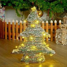 URBNLIVING 40cm Pre Lit Artificial Christmas Tree Green & White Xmas Light Up LED Festive Decor