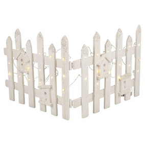 URBNLIVING 40cm Rustic Wooden Snow Fence 30 LED Lights White Christmas Xmas Tree Skirt Stand Cover