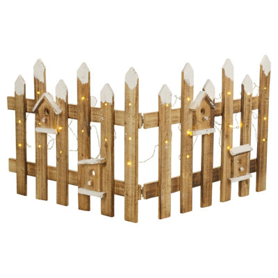 URBNLIVING 40cm Rustic Wooden Snow Set Of 1x LED Fence 30 LED Lights Colour Brown with White Christmas Xmas Tree Skirt Stand Cover Price Comparisons | Compare The Build