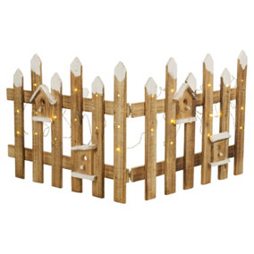 URBNLIVING 40cm Rustic Wooden Snow Set Of 1x LED Fence 30 LED Lights Colour Brown with White Christmas Xmas Tree Skirt Stand Cover