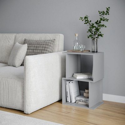 URBNLIVING 40cm Width Grey 2-Tier Bookcase Irregular Storage Shelf Wooden Shelving Display Organiser Unit