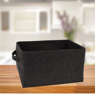 URBNLIVING 40cm Width Large Felt Storage Basket Closet Toy Hamper Black Laundry Bag Shelf Box Organiser