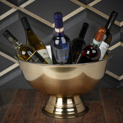 URBNLIVING 40cm Width Large Stainless Steel Champagne Wine Beverage Ice Cooler Party Golden Bowl On Foot