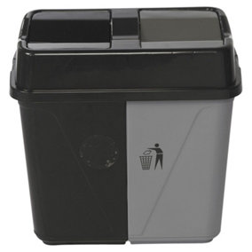 URBNLIVING 40L Duo Kitchen Bin Waste Garbage Can 2 Compartments With Bas Connectors (Black/Grey)