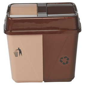 URBNLIVING 40L Duo Kitchen Bin Waste Garbage Can 2 Compartments With Bas Connectors (Brown/Beige)
