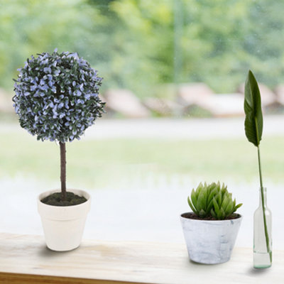 URBNLIVING 41cm Height Decorative Artificial Outdoor Ball Blue Plant Tree Pot Colour Large Set of 2