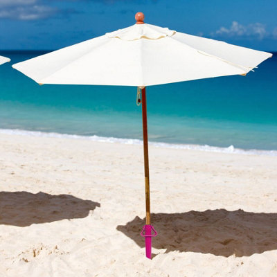 URBNLIVING 41cm Height Screw In Spike Parasol Umbrella Holder Anchor Spikes Stand Beach Garden Pegs, Pink